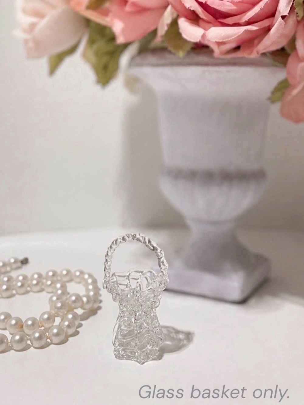 Vintage Hand Blown Clear Glass Mini Basket Twisted Handle | Coquettecore